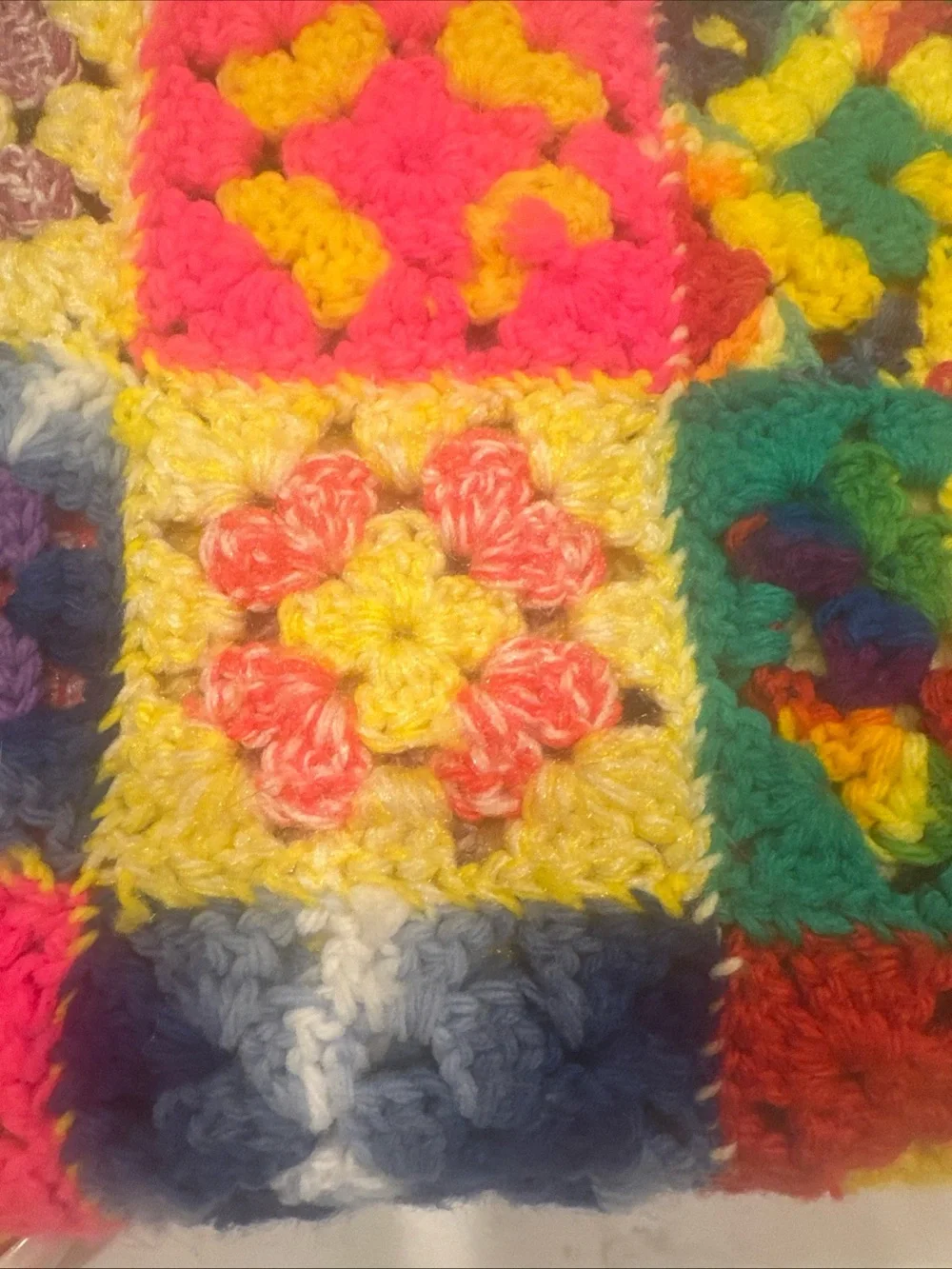 Handmade Multicolor Crochet Granny Square Throw Afghan Colorful Flowers Vintage